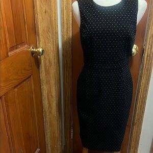 Kasper Polka DotBlack Sleeveless Sheath Midi Dress